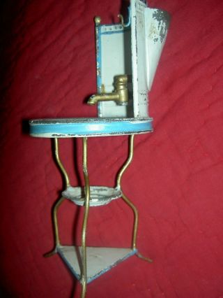 Wonderful antique,  French or German,  miniature metal doll size wash stand 3