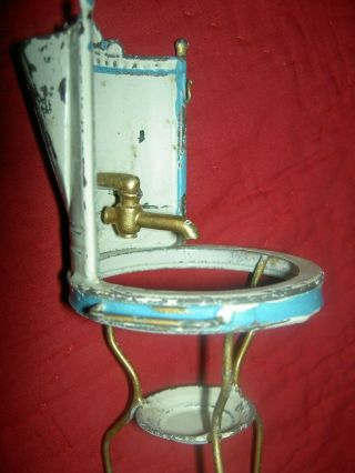 Wonderful antique,  French or German,  miniature metal doll size wash stand 4