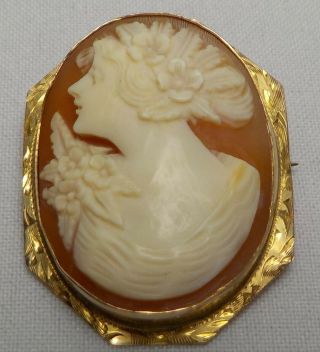 Vintage 10k Yellow Gold Carved Cameo Brooch Pin Pendant