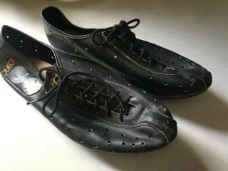 Vintage Duegi Cycling Shoes.  Leather With Wood Soles,  Size 45,  In Good Cond.