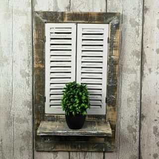 Shutter Mirror With Shelf Wall Mounted Distressed Window Display Indoor Outdoor