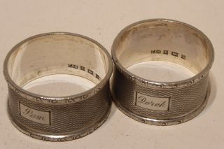Pair Napkin Rings English Solid Sterling Silver Derek & Pam