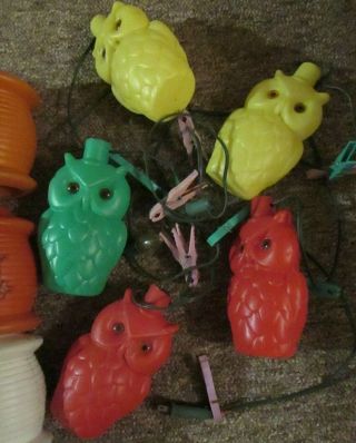 Vtg Plastic Blow Mold RV Camping Patio Light strand with extra covers,  owls more 4
