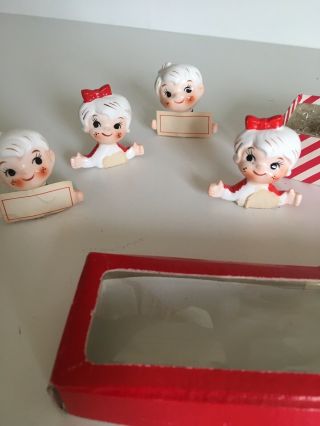 4 Vintage Holt Howard Japan Christmas Boy Girl Place Card Holders Pixie Red 2