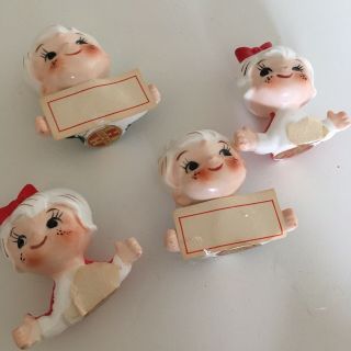 4 Vintage Holt Howard Japan Christmas Boy Girl Place Card Holders Pixie Red 4