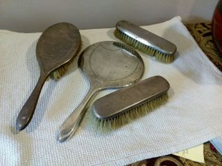 Vintage Solid Silver Backed Dressing Table Mirror & Brushes For Scrap 1917/18