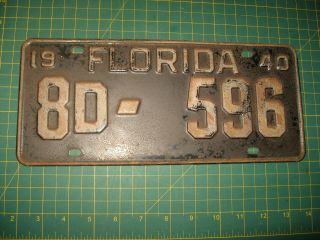 Vintage License Plate 1940 Antique Old Early Florida Nr