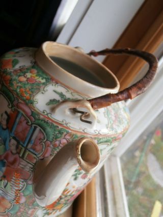 Antique 19th c Chinese Famille Rose Teapot & Cup Basket Tea Cozy Rose Mandarin 6
