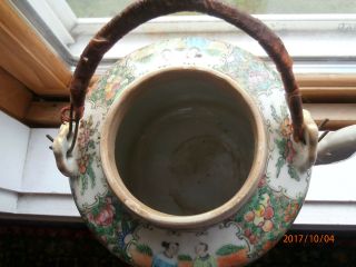 Antique 19th c Chinese Famille Rose Teapot & Cup Basket Tea Cozy Rose Mandarin 7