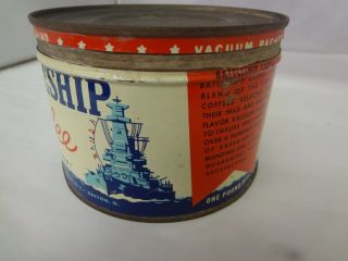 VINTAGE BATTLE SHIP BRAND COFFEE TIN ADVERTISING COLLECTIBLE GRAPHICS 153 - F 3
