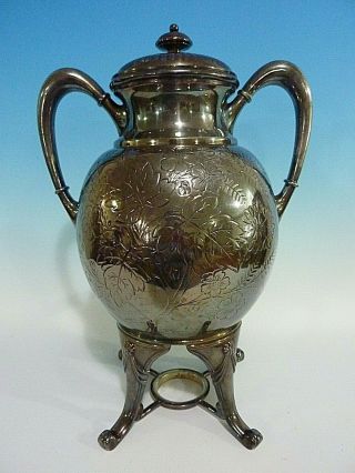 Antique SIMPSON HALL MILLER Silver Plate Hot Water Urn Samovar Dispenser 3