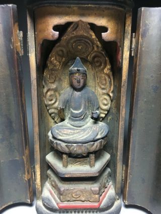 old Japanese Japan,  Buddhism Buddha statue kannon,  Bodhisattva,  Zushi box 17cm 等 2