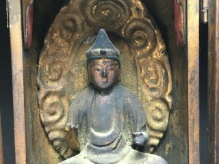 old Japanese Japan,  Buddhism Buddha statue kannon,  Bodhisattva,  Zushi box 17cm 等 4