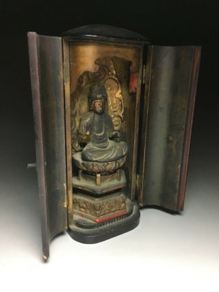 old Japanese Japan,  Buddhism Buddha statue kannon,  Bodhisattva,  Zushi box 17cm 等 6