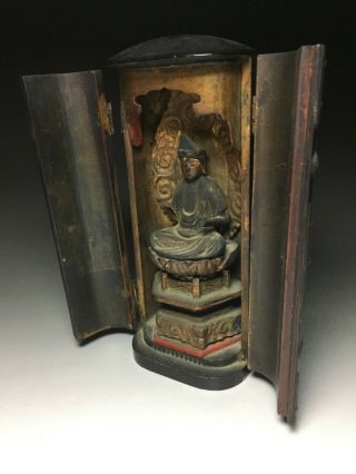 old Japanese Japan,  Buddhism Buddha statue kannon,  Bodhisattva,  Zushi box 17cm 等 7