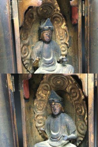 old Japanese Japan,  Buddhism Buddha statue kannon,  Bodhisattva,  Zushi box 17cm 等 8