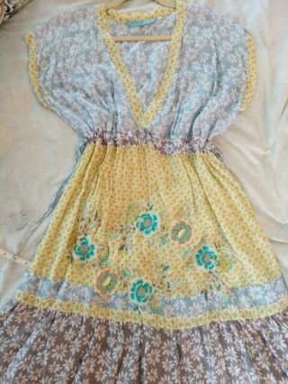 Johnny Was Daisy Dress Embroidered Medium M Rayon Adj.  Drawstring Waist Rare
