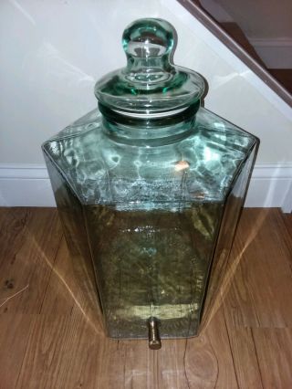 Vintage Green Glass Beverage Dispenser With Brass Spigot Made In Italy 5 Gal