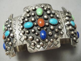 One Of The Best Vintage Navajo Cross Turquoise Sterling Silver Coral Bracelet