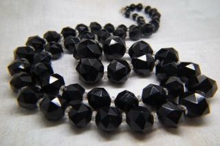 Gorgeous Antique Victorian Mourning Faceted Whitby Jet Bead Necklace 70g