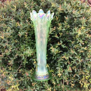 Northwood Antique Carnival Glass Standard Ice Green Tree Trunk Vase Gorgeous