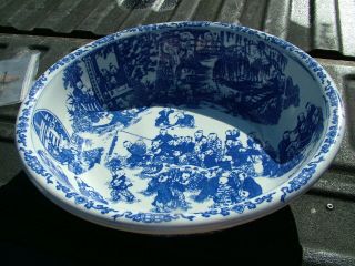 Antique Chinese Large Porcelain Blue White Basin Bowl Quin Long Mark