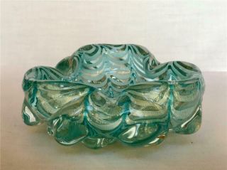 Vintage Heavy Sculpted Murano Glass Bowl w Aqua Swags & Gold Dust Italy 3