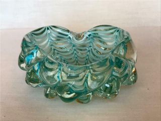 Vintage Heavy Sculpted Murano Glass Bowl w Aqua Swags & Gold Dust Italy 4