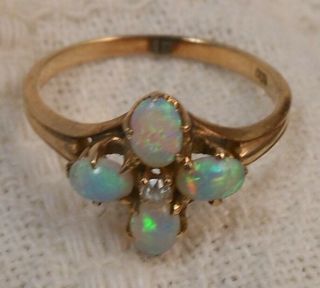 Antique 10k Yellow Gold Ring With 4 Opals