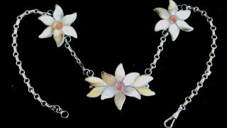 Vintage Eva Leekity Signed Ss Zuni Flower Inlay Necklace 36.  4 Grams Heavy