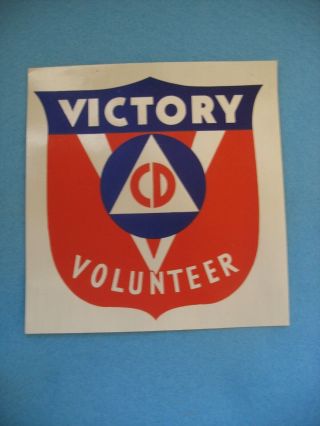Wwii Us Civil Defense V For Victory Volunteer Homefront Window Decal Nm