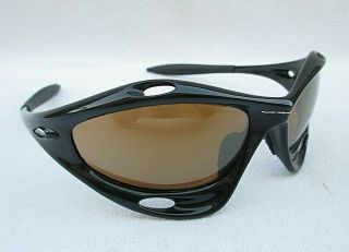 Rare Vtg Oakley Racing Jacket Sunglasses Gen 1 Black Frame Gold Iridium Lenses