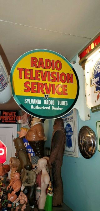 VINTAGE SYLVANIA Radio Television Service Radio And Tv Tubes Flange Sign 10