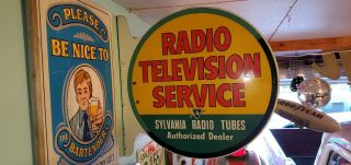 VINTAGE SYLVANIA Radio Television Service Radio And Tv Tubes Flange Sign 11