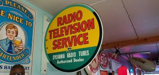 VINTAGE SYLVANIA Radio Television Service Radio And Tv Tubes Flange Sign 12