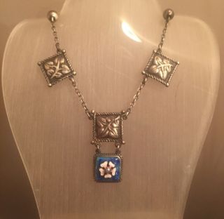 Edwardian Sterling Silver Enamel Arts And Crafts Necklace Pendant