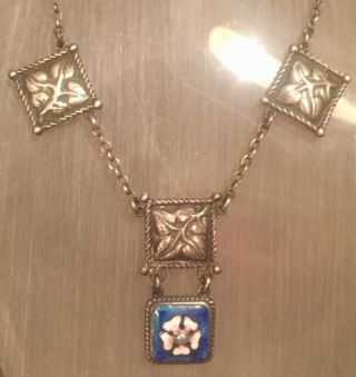 Edwardian sterling silver enamel arts and crafts necklace pendant 2