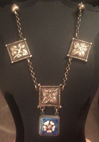 Edwardian sterling silver enamel arts and crafts necklace pendant 3