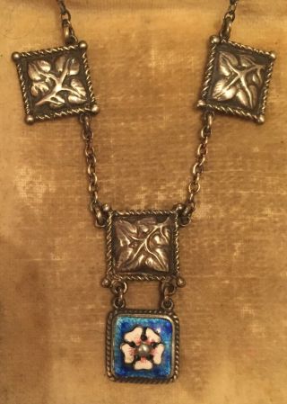 Edwardian sterling silver enamel arts and crafts necklace pendant 7