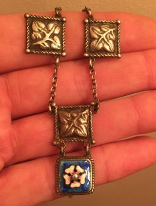 Edwardian sterling silver enamel arts and crafts necklace pendant 8