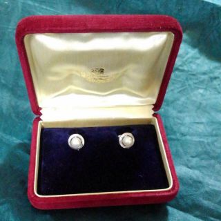 Mikimoto Pearl Earrings Silver 7mm Akoya Red Box Vintage Rare