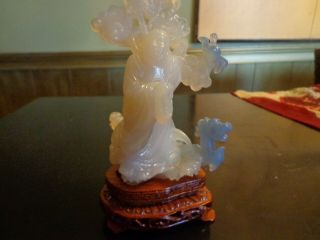 20th Century Chinese Carved Blue Agate Celadon Carving Figurine Buddha Dragon