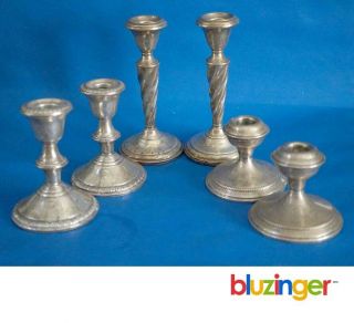(3 Pair) Weight Reinforced Sterling Silver Candlesticks Candle Holders