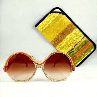 Vintage Bausch & Lomb B&l Large Round Ladies Orange Sunglasses 60s 70s Case Nos