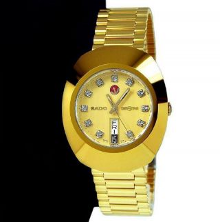 Vintage Rado Diastar Automatic Gold Plated White Diamond Mens Wrist Watch