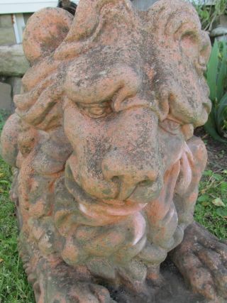 Pair 31 " Vintage English Architectural Terra Cotta Baroque Garden Lion Statues