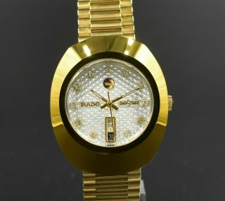 Vintage Rado Diastar Automatic Gold Plated Mens Wrist Watch White Stone Gift Itm