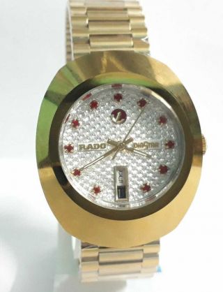 Vintage Rado Diastar Automatic Gold Plated Mens Wrist Watch Red Stone Gift Item