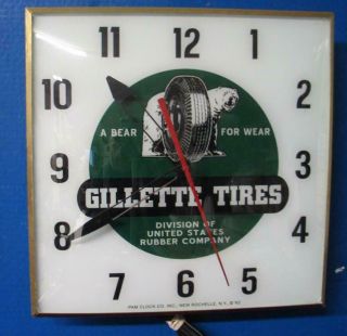 Vintage Pam Lighted Advertising Gillette Tires Clock