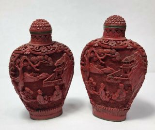 Chinese Carved Cinnabar Snuff Bottles With Maker Marks Qianlong Apocryphal